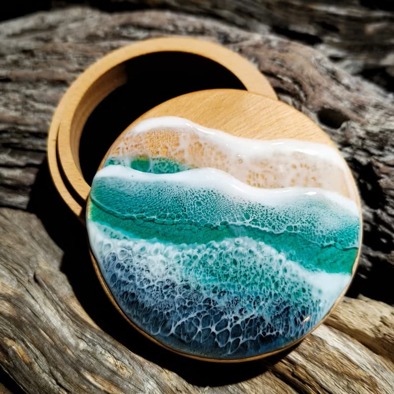 綠島手作/樹脂海浪海洋原木戒指盒飾品盒/收納盒木頭置物盒木製盒