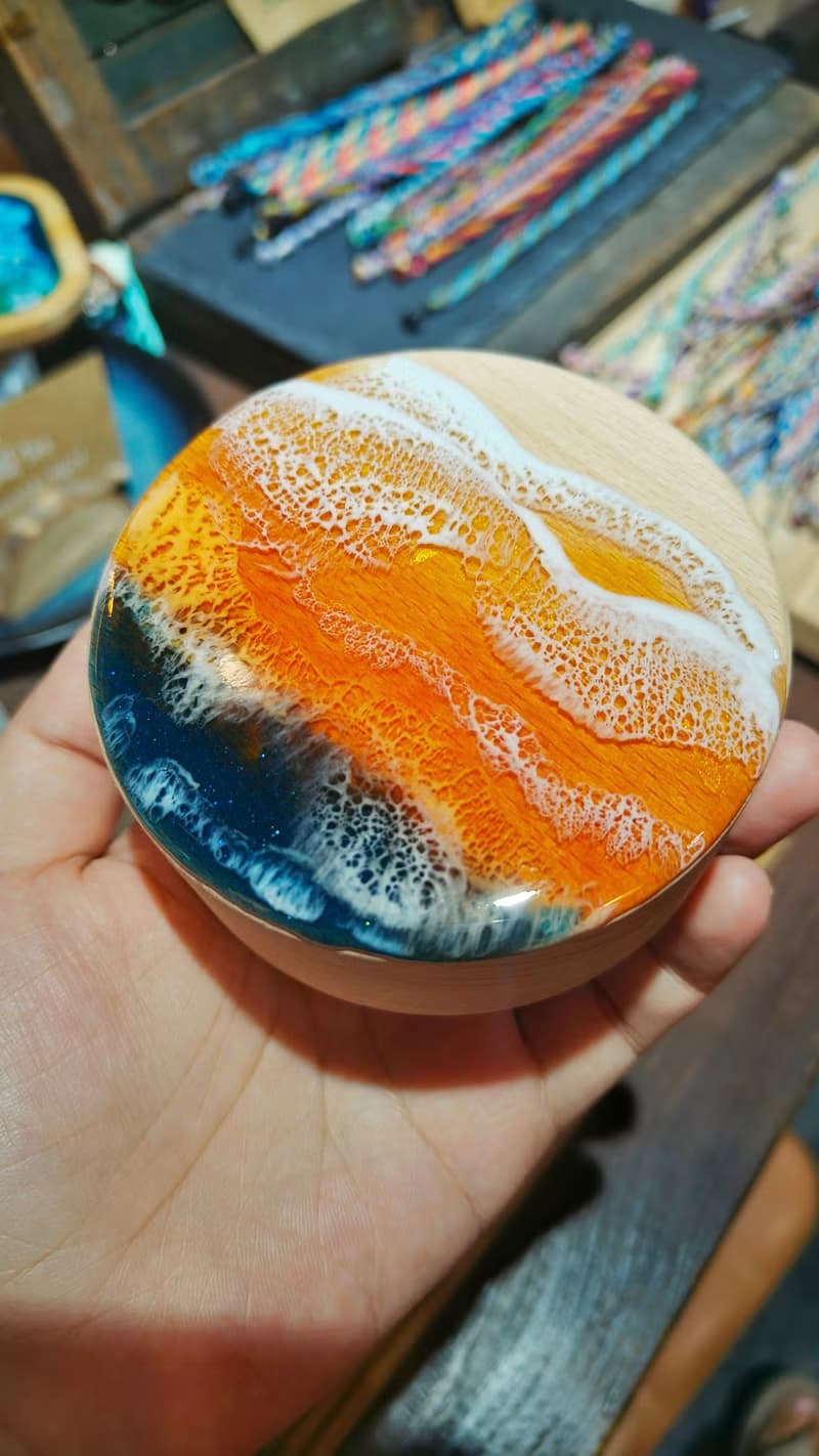 綠島手作/樹脂海浪海洋原木戒指盒飾品盒/收納盒木頭置物盒木製盒