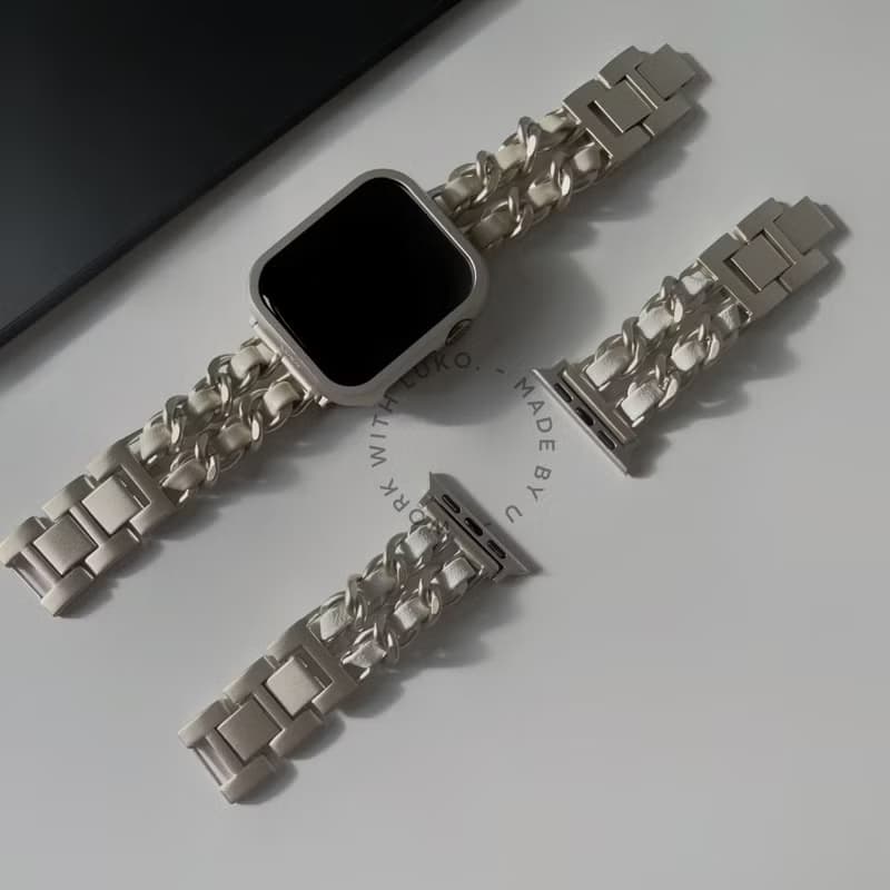 Apple Watch 星光皮革鏈帶不鏽鋼錶帶  雙色
