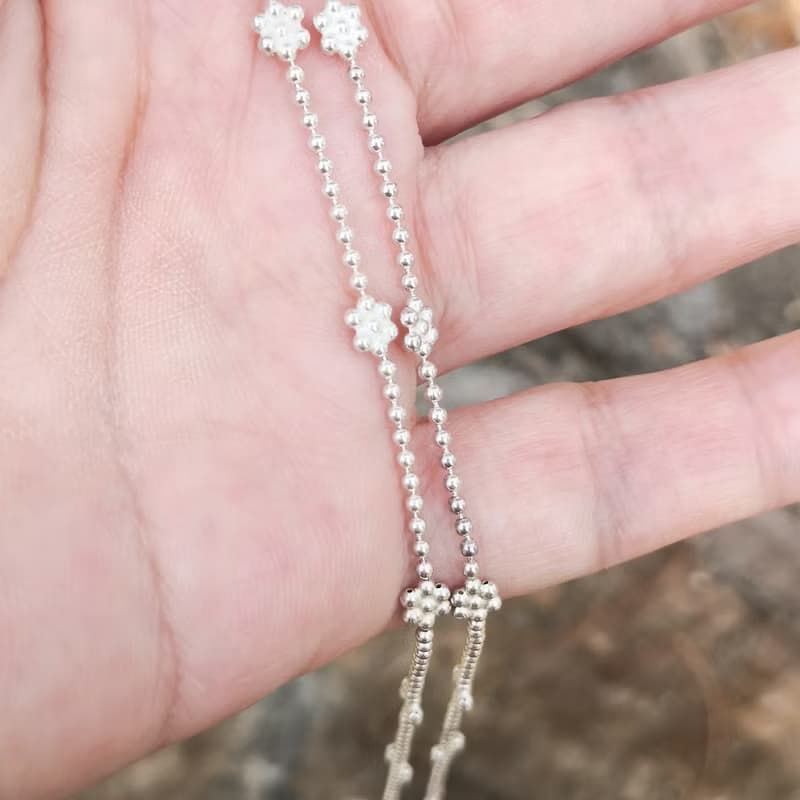 925純銀可愛小花隔珠項鍊