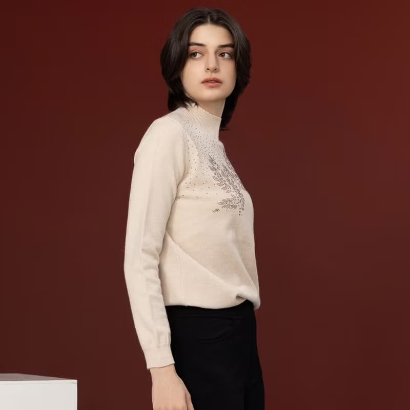 【Icare】燕麥色水鑽小立領毛衣(M-XL) | 女長袖上衣 女毛衣