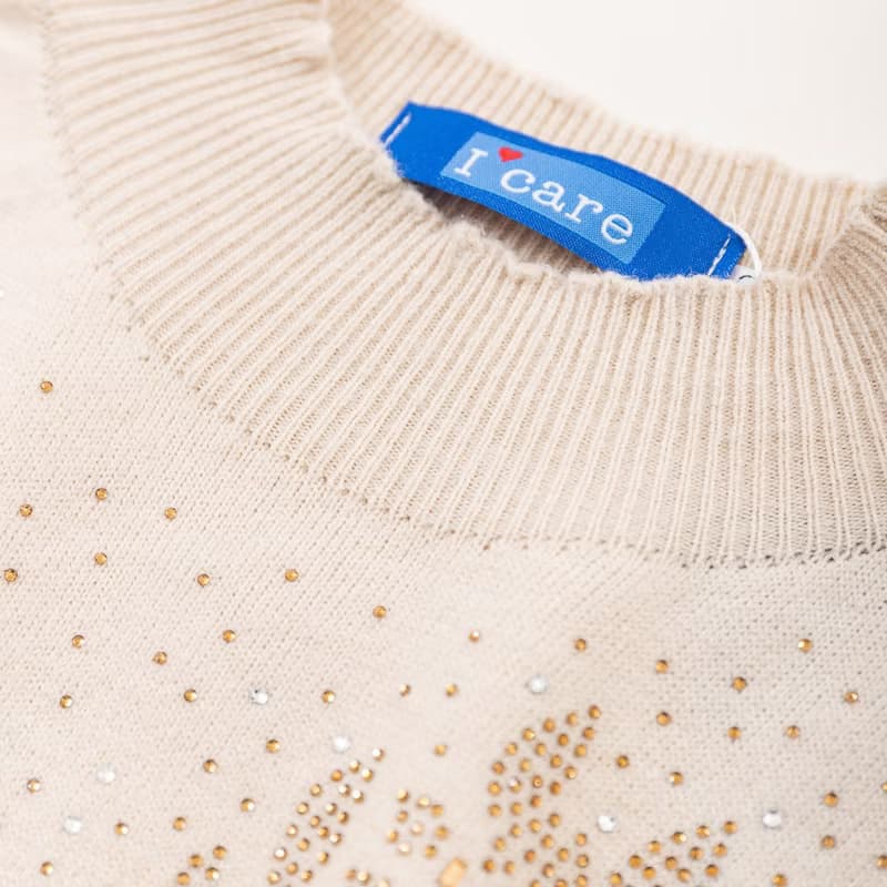 【Icare】燕麥色水鑽小立領毛衣(M-XL) | 女長袖上衣 女毛衣