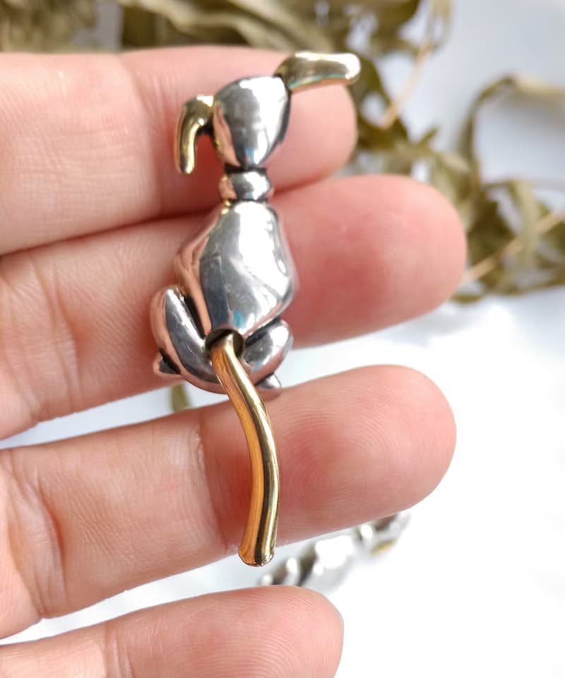 Vintage Jewelry 西洋古董飾品 對稱 狗狗背影  針式耳環