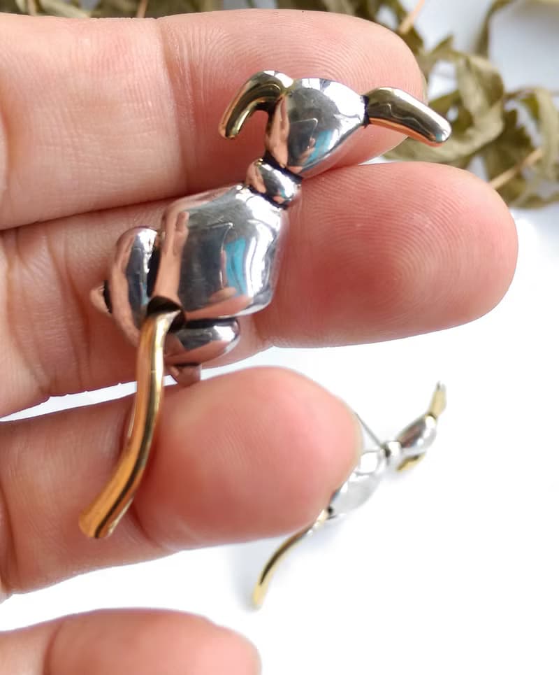 Vintage Jewelry 西洋古董飾品 對稱 狗狗背影  針式耳環
