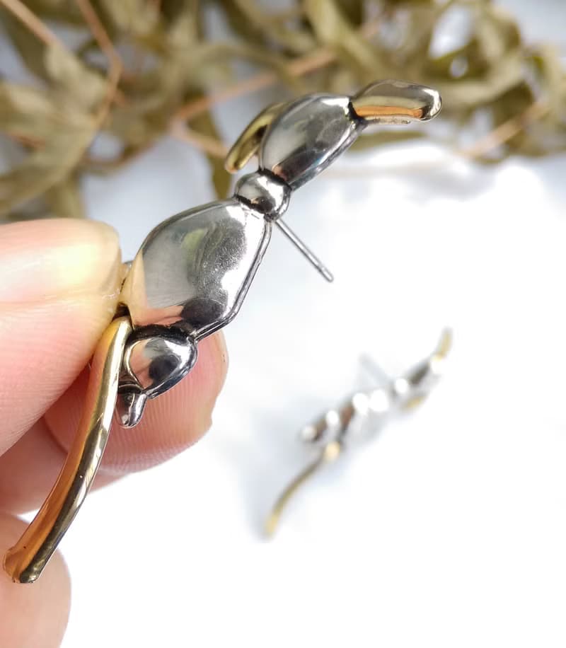 Vintage Jewelry 西洋古董飾品 對稱 狗狗背影  針式耳環