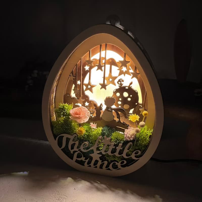 小王子 光影花語  永生花 木雕夜燈
