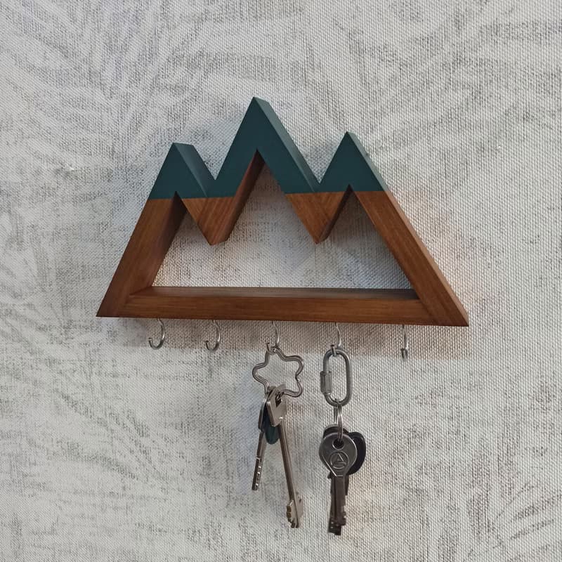 Wall key holder mountains with three tops, wooden key rack, key hooks for wall