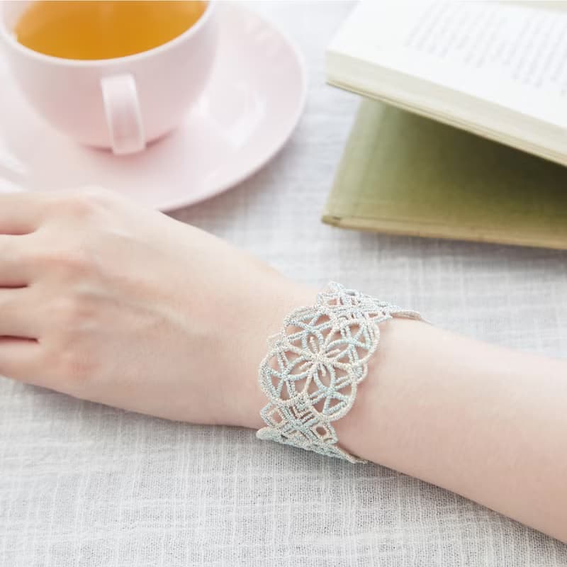 【禮物】Merida幾何蕾絲捷克水晶 純銀手鍊/手環-銀+灰藍