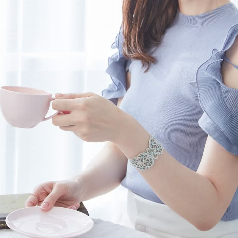 【禮物】Merida幾何蕾絲捷克水晶 純銀手鍊/手環-銀+灰藍