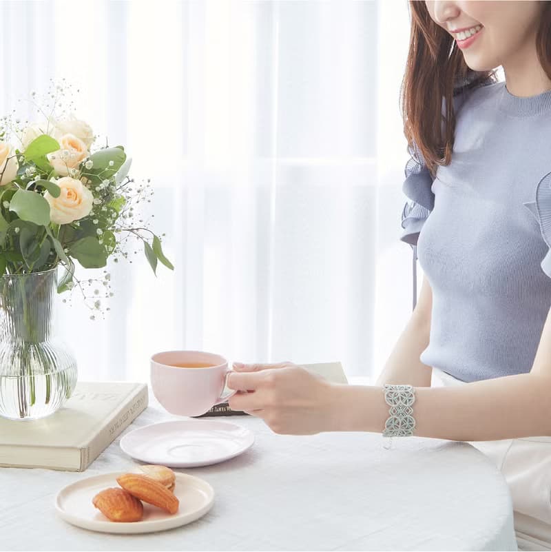 【禮物】Merida幾何蕾絲捷克水晶 純銀手鍊/手環-銀+灰藍