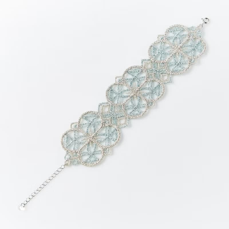 【禮物】Merida幾何蕾絲捷克水晶 純銀手鍊/手環-銀+灰藍