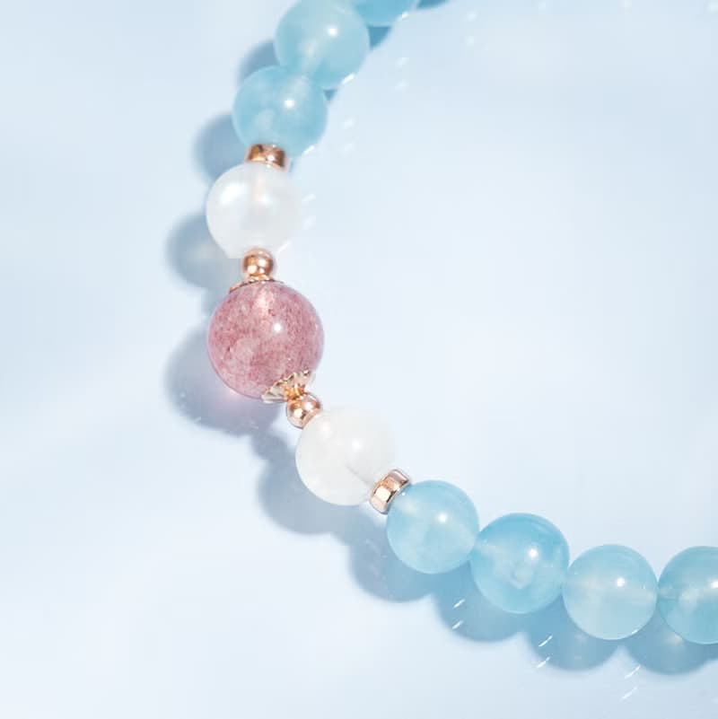 海藍寶月光石草莓晶玫瑰金 水晶手鍊