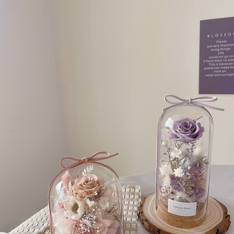 【永生玻璃花盅】奶茶色 情人節禮物 紀念日 永生花盅 生日禮物