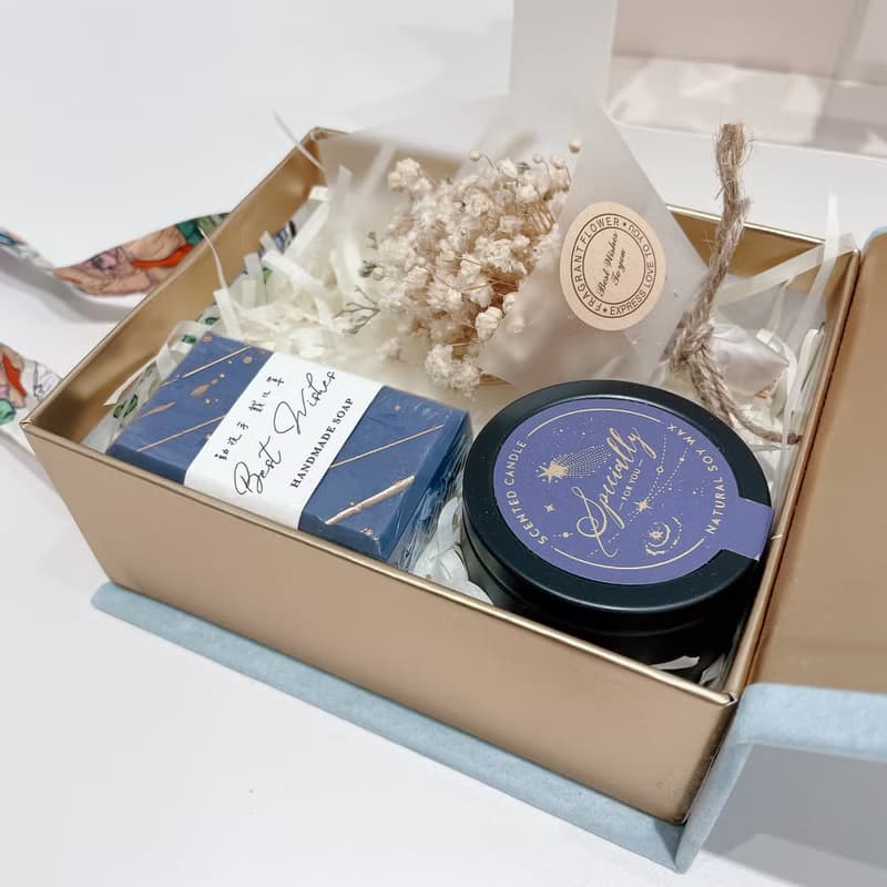 快速出貨|手工皂蠟燭迷你花束絨布禮盒+提袋|交換禮物生日婚禮