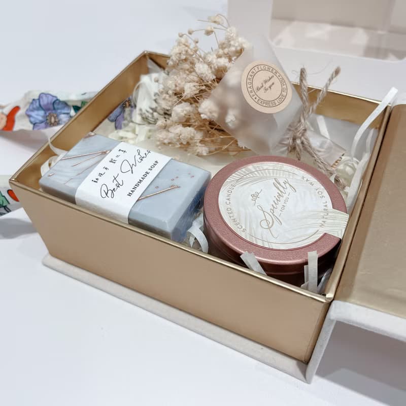 快速出貨|手工皂蠟燭迷你花束絨布禮盒+提袋|交換禮物生日婚禮