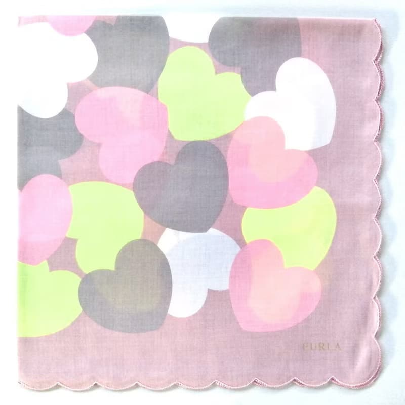 Furla Vintage Handkerchief Pink Hearts Love 20 x 19.5 inches