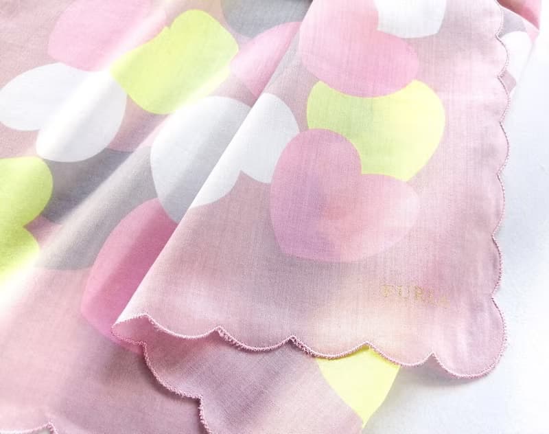 Furla Vintage Handkerchief Pink Hearts Love 20 x 19.5 inches