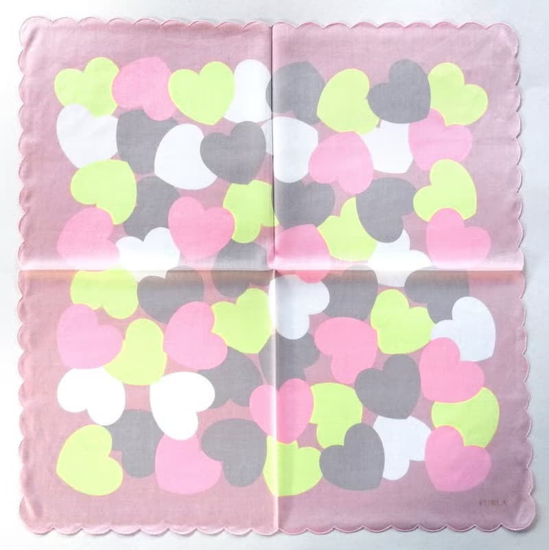 Furla Vintage Handkerchief Pink Hearts Love 20 x 19.5 inches