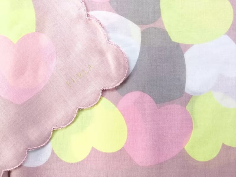 Furla Vintage Handkerchief Pink Hearts Love 20 x 19.5 inches