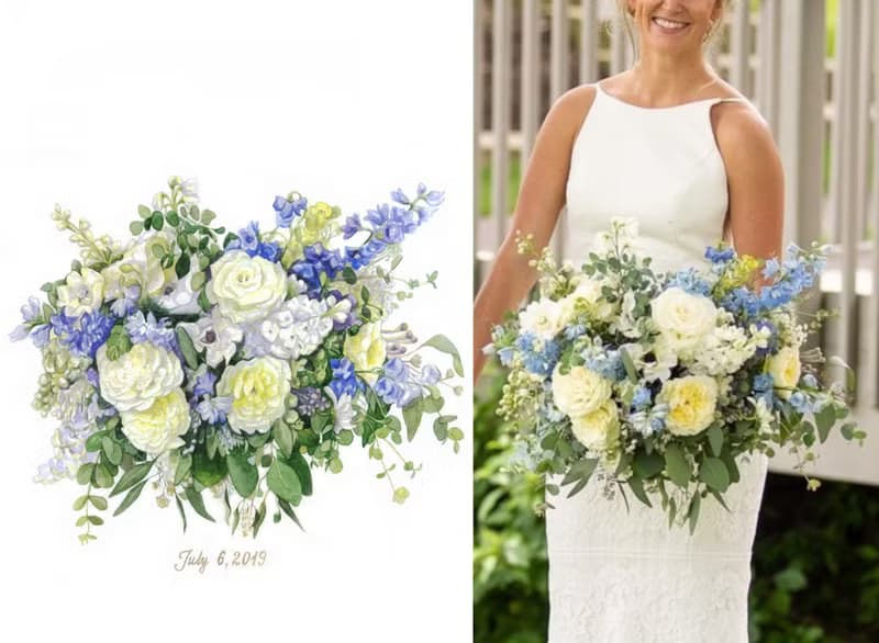 ORIGINAL Custom Wedding Bouquet Painting in Watercolor Bridal flowers portrait