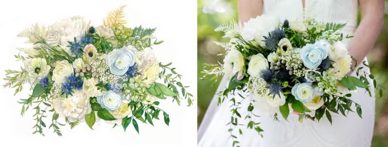 ORIGINAL Custom Wedding Bouquet Painting in Watercolor Bridal flowers portrait