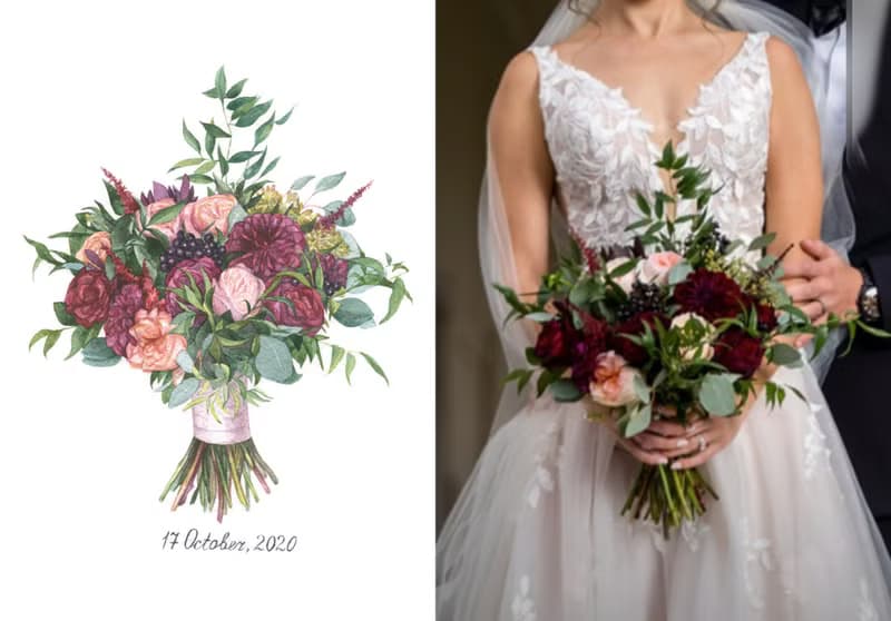 ORIGINAL Custom Wedding Bouquet Painting in Watercolor Bridal flowers portrait