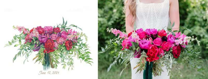 ORIGINAL Custom Wedding Bouquet Painting in Watercolor Bridal flowers portrait