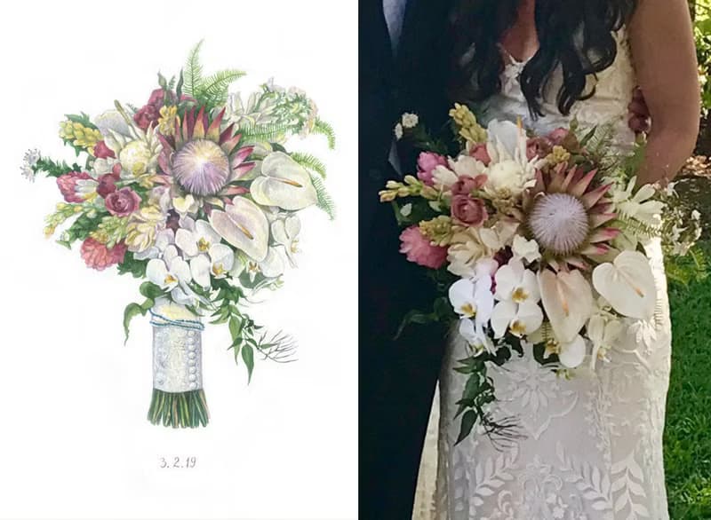 ORIGINAL Custom Wedding Bouquet Painting in Watercolor Bridal flowers portrait