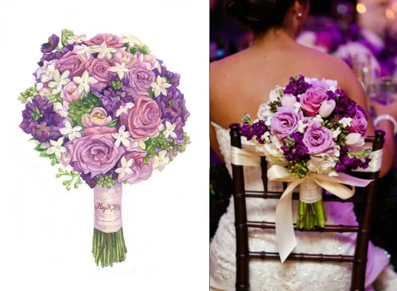 ORIGINAL Custom Wedding Bouquet Painting in Watercolor Bridal flowers portrait