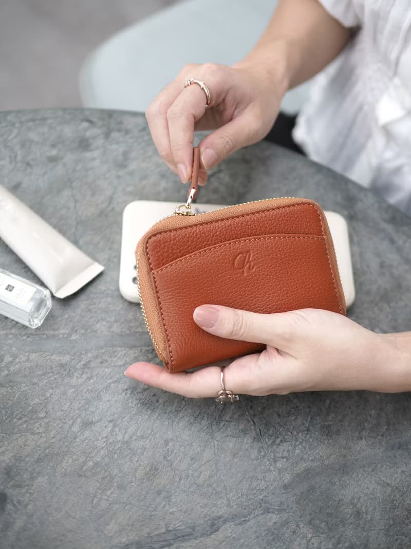 Penni (Caramel) : Zip wallet, Short wallet, Leather, Orange-brown, mini wallet