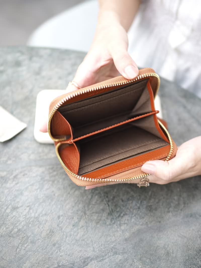 Penni (Caramel) : Zip wallet, Short wallet, Leather, Orange-brown, mini wallet