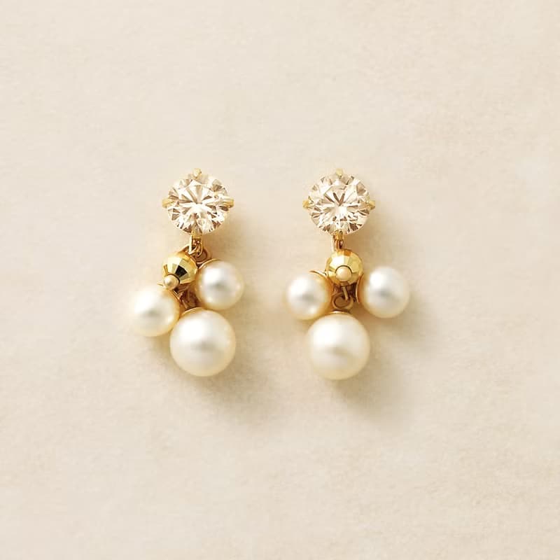 【Second Earrings】 18K 黃金香檳色立方氧化鋯耳環