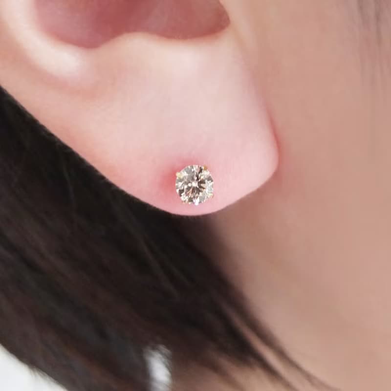 【Second Earrings】 18K 黃金香檳色立方氧化鋯耳環