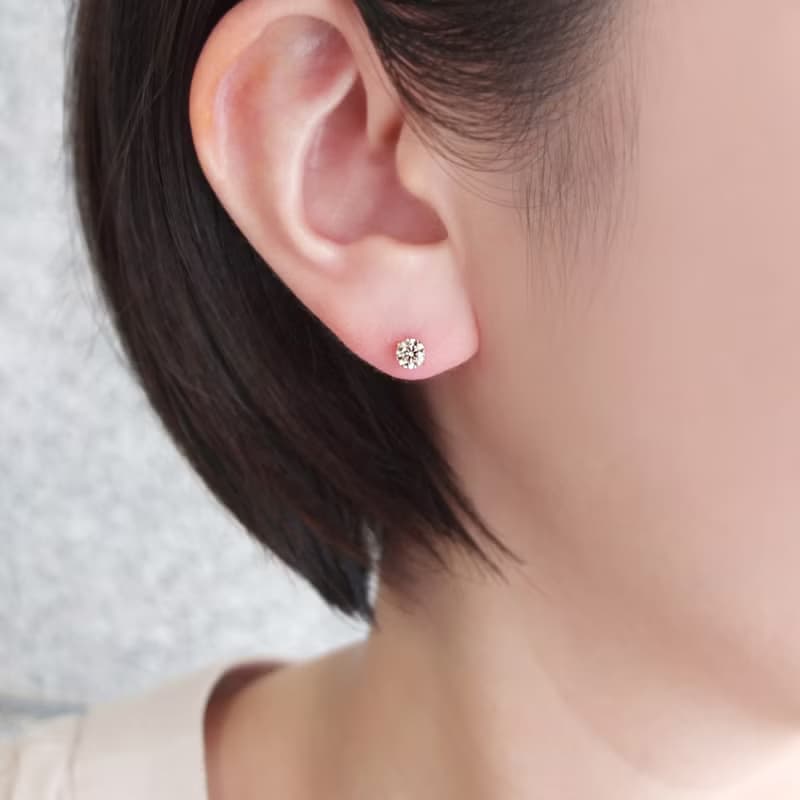 【Second Earrings】 18K 黃金香檳色立方氧化鋯耳環