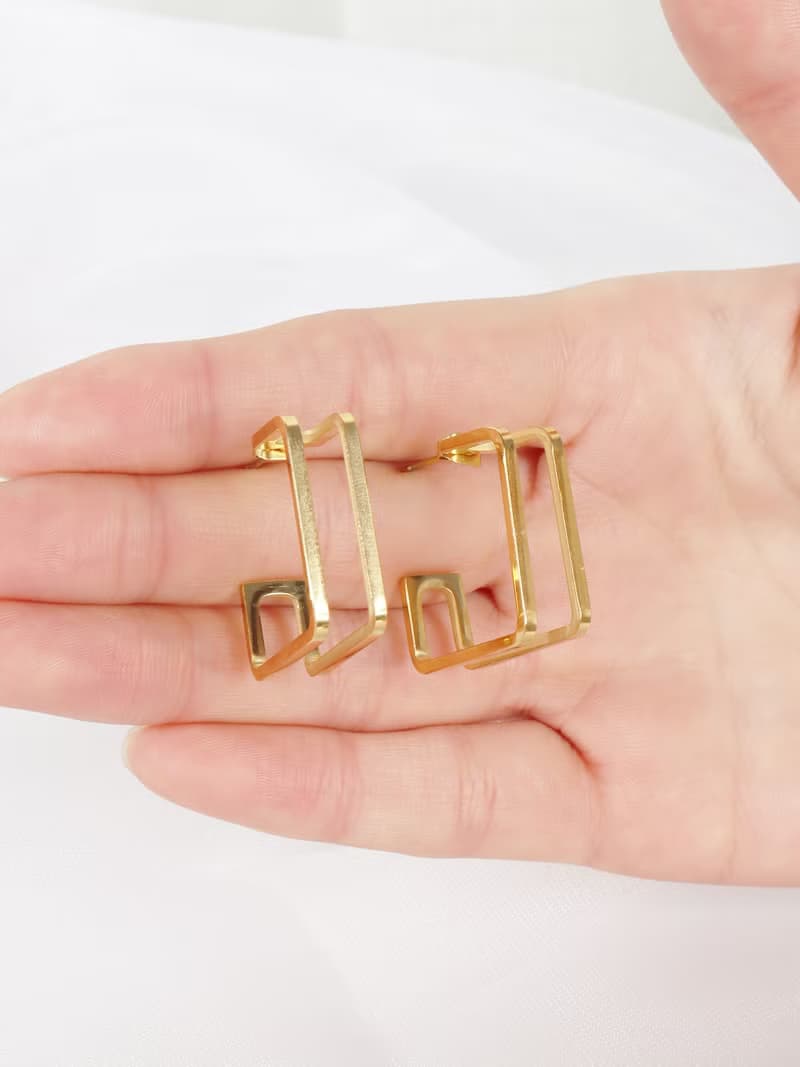 金色幾何方形耳環 | 金色方框簡約耳飾 | 暑假禮物 生日禮物