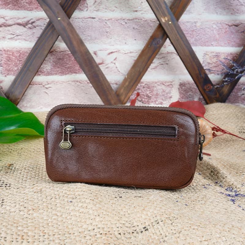 復古巧克力橫式方塊植鞣牛皮零錢包