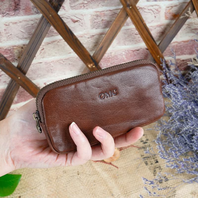 復古巧克力橫式方塊植鞣牛皮零錢包