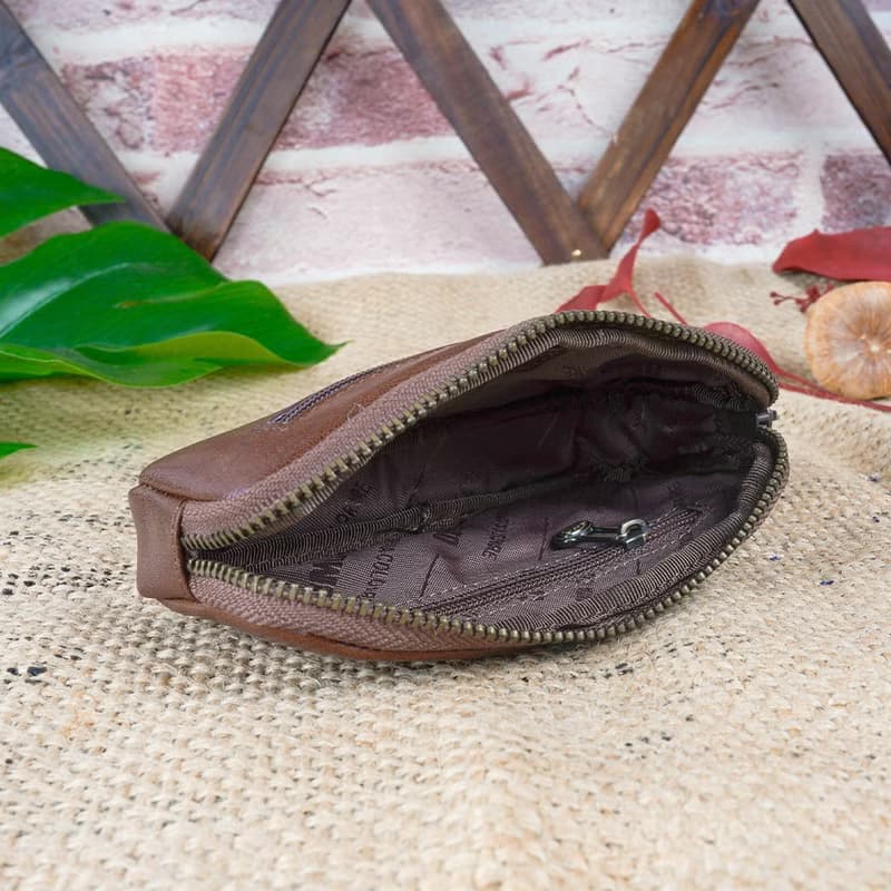 復古巧克力橫式方塊植鞣牛皮零錢包