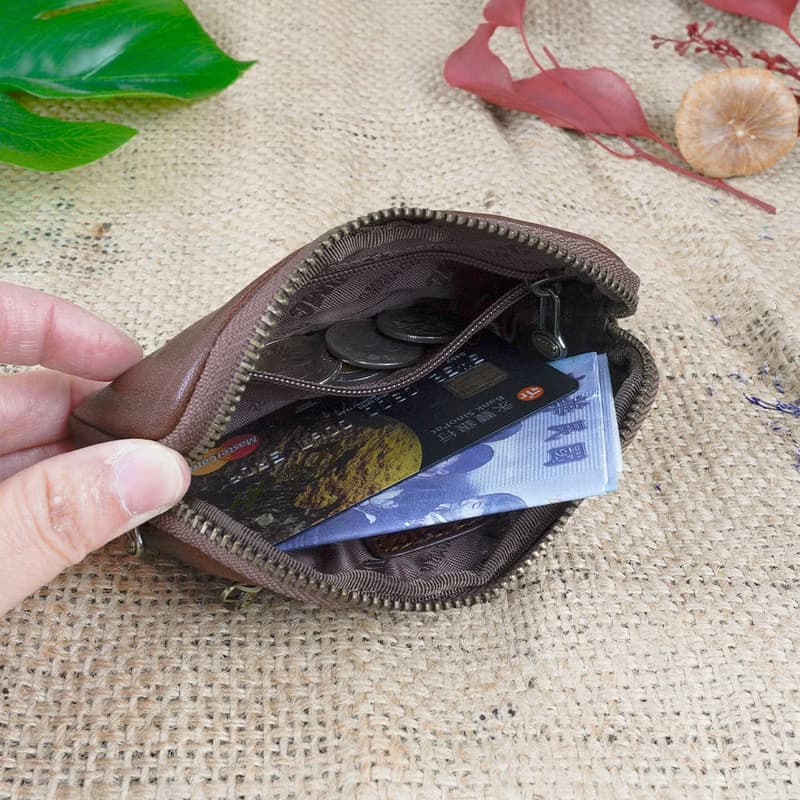 復古巧克力橫式方塊植鞣牛皮零錢包