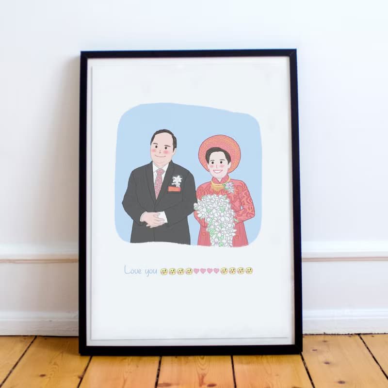 Custom Portrait illustration ,Reorganise of couple with pets.