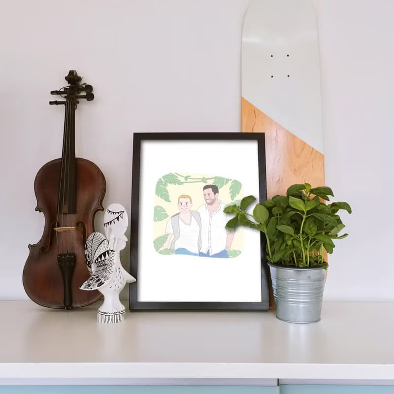 Custom Portrait illustration ,Reorganise of couple with pets.