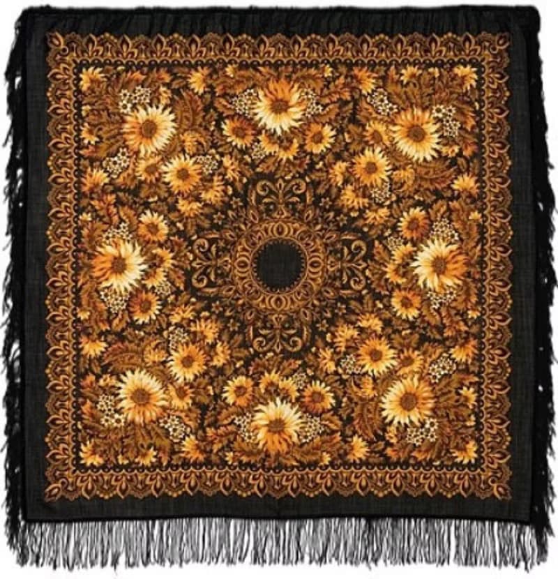 Pavlovo Posad Russian Shawl 100% Wool Scarf 125x125 cm Woolen Fringe 29-18