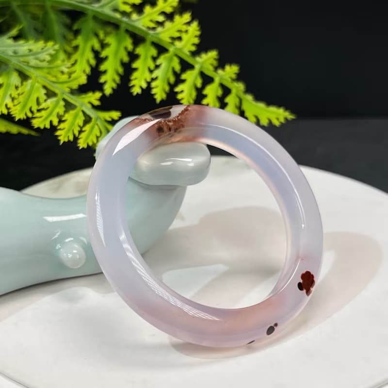高檔 漸變紫 朱砂瑪瑙手鐲 46MM 高冰起剛幹凈天眼 小圈口 安平