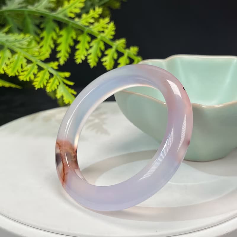 高檔 漸變紫 朱砂瑪瑙手鐲 46MM 高冰起剛幹凈天眼 小圈口 安平