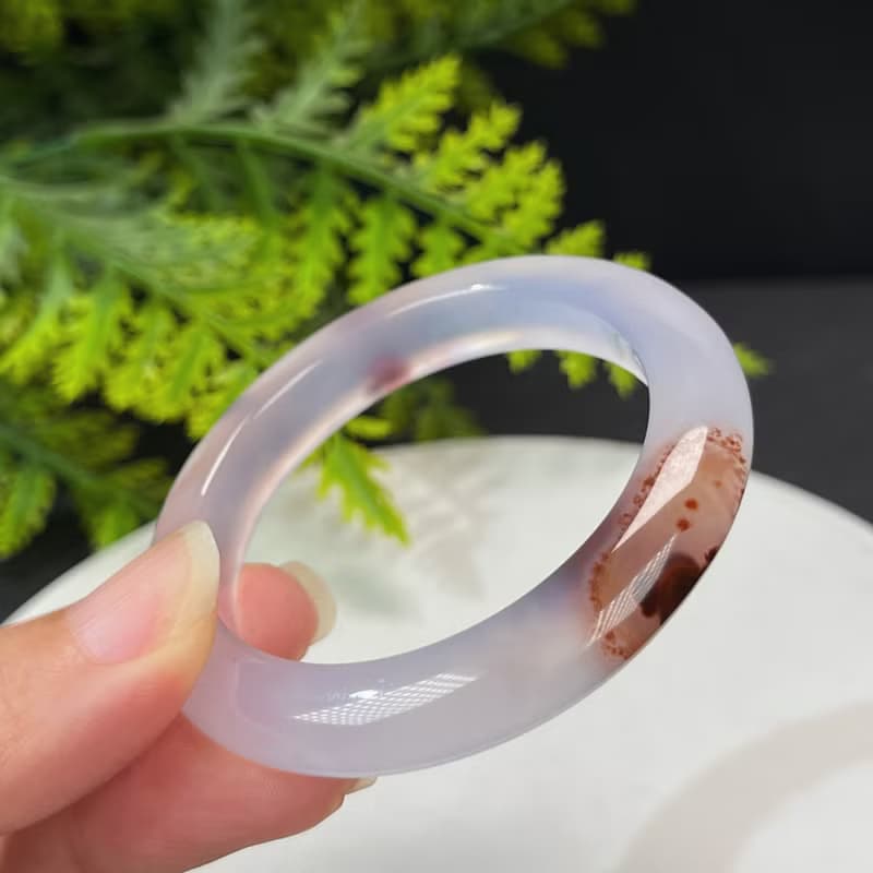 高檔 漸變紫 朱砂瑪瑙手鐲 46MM 高冰起剛幹凈天眼 小圈口 安平