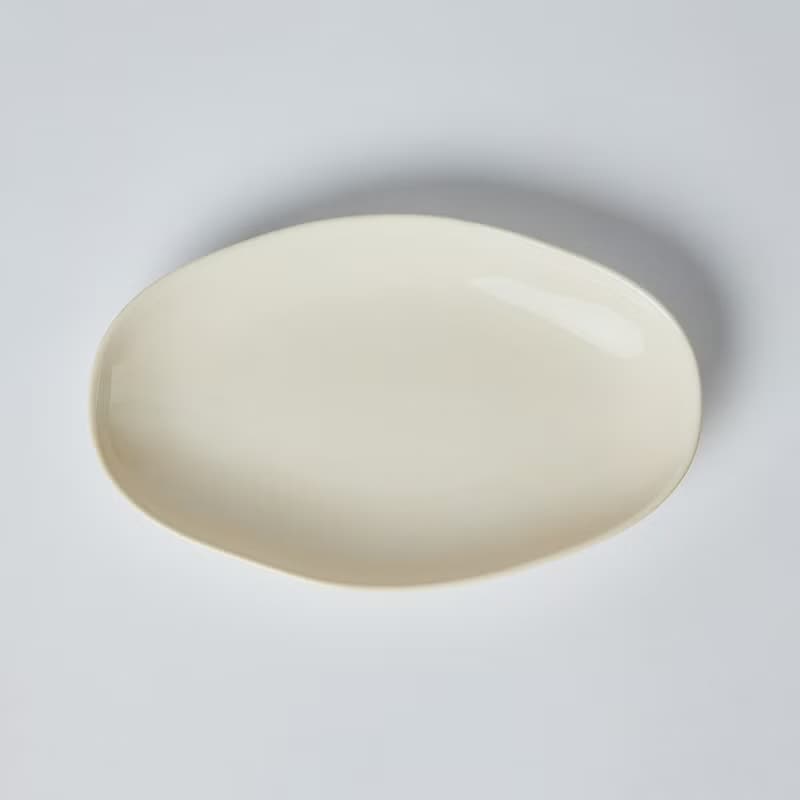 KOGA 許家陶器品 陶質六角腰子盤 (鶯白)