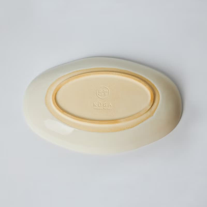 KOGA 許家陶器品 陶質六角腰子盤 (鶯白)