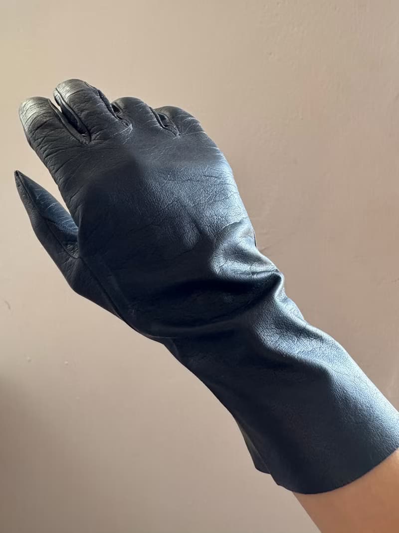 老雜貨法國巴黎黑色真皮皮革手套W871B