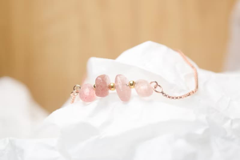 【良緣】*單手能戴 天然草莓晶 全925純銀索帶手鍊 (銀/金/玫瑰)