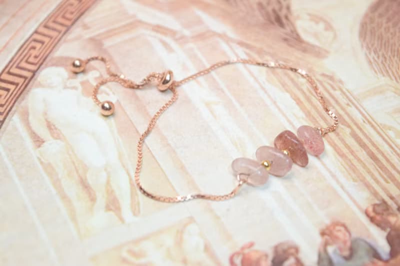 【良緣】*單手能戴 天然草莓晶 全925純銀索帶手鍊 (銀/金/玫瑰)